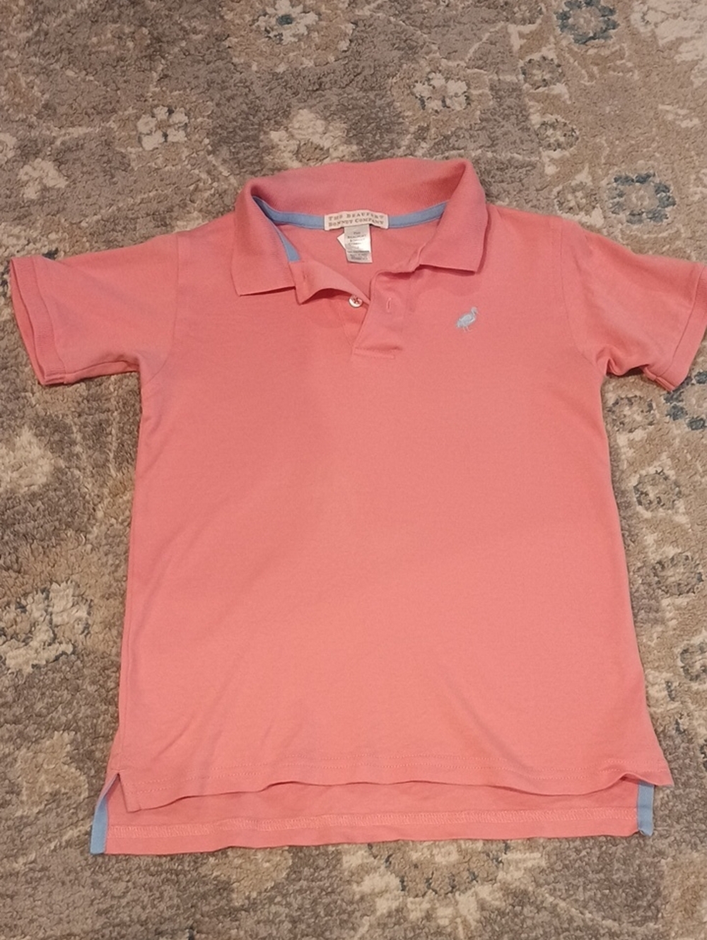 The Beaufort Bonnet Company Coral Pink Polo with Light Blue Trim